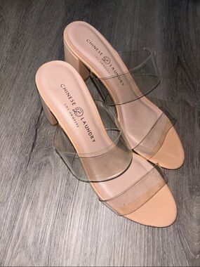 Chinese Laundry Blush Nude Block Heel Sandals with Clear Straps